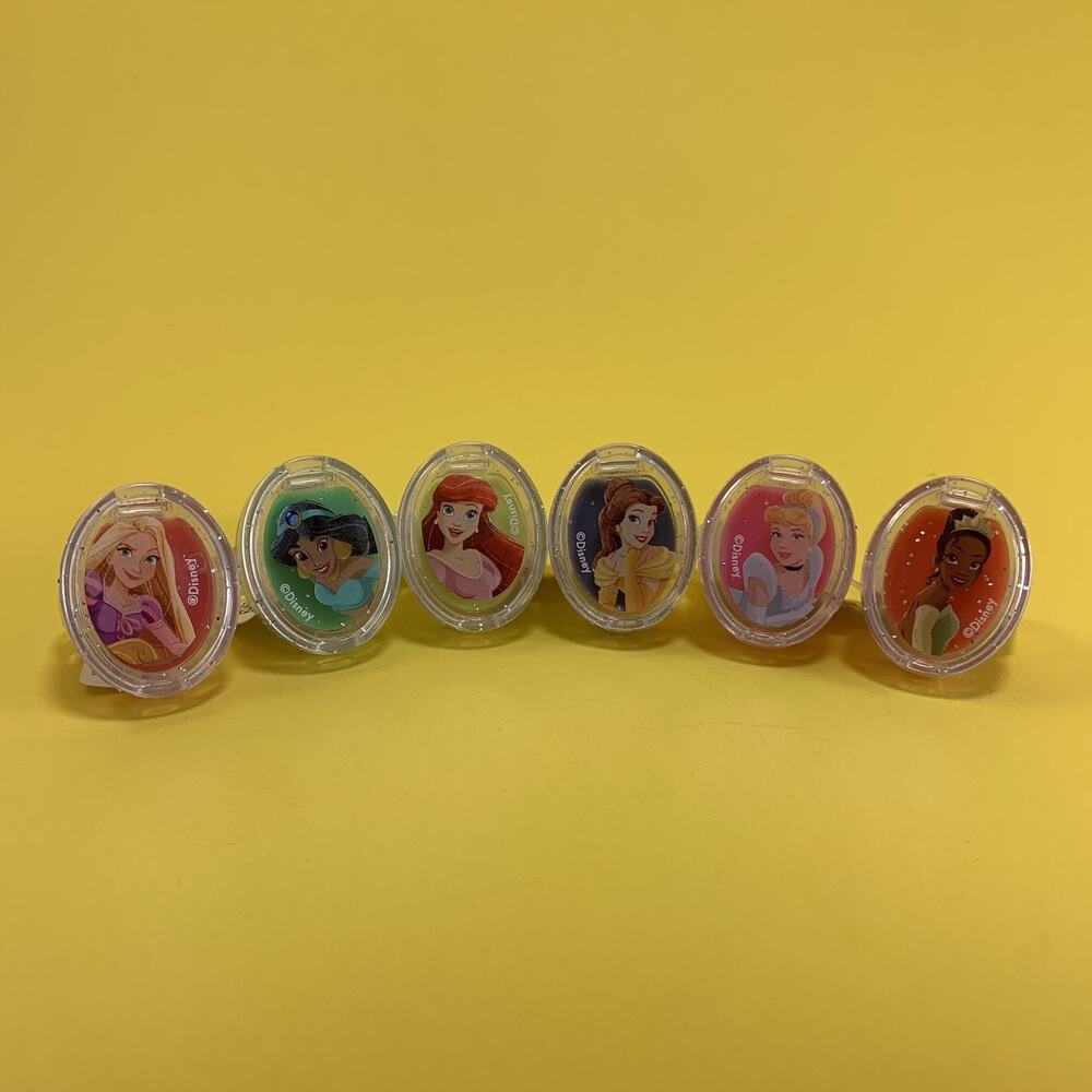 DISNEY PRINCESS GIRLS LIP GLOSS DRESS UP PLAY JEWELRY RINGS LOT ARIEL TIANA BELL